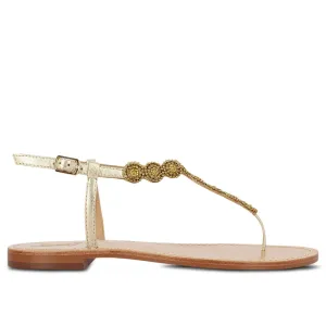 Alcina Metallic Platin Leather With gold Embroidery Sandals