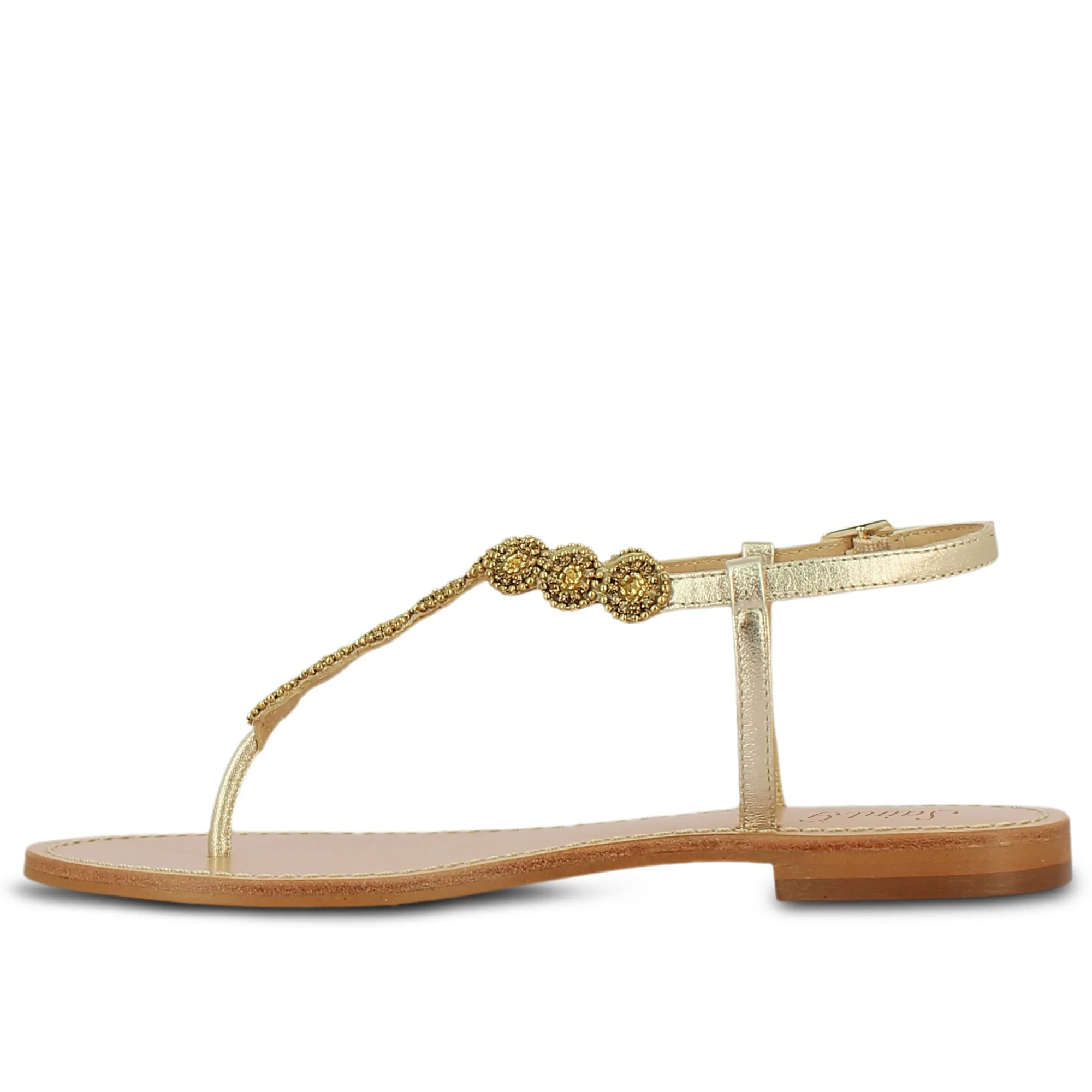 Alcina Metallic Platin Leather With gold Embroidery Sandals
