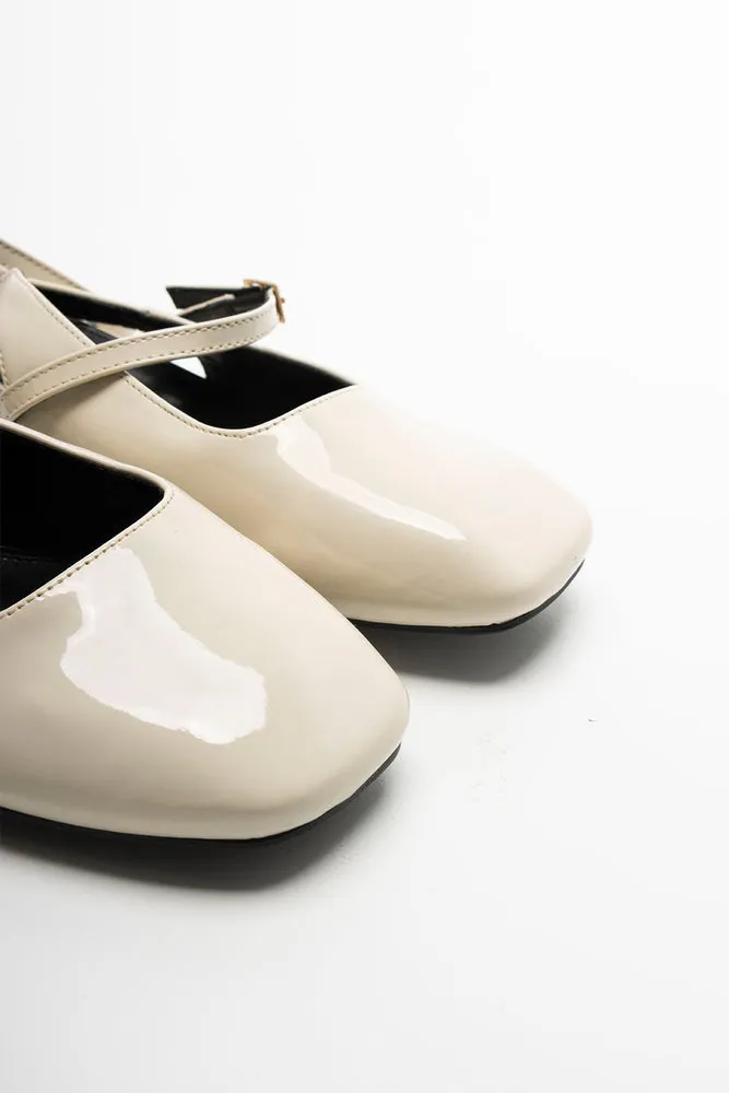 Ankle Strap Mini Block Heel Cream