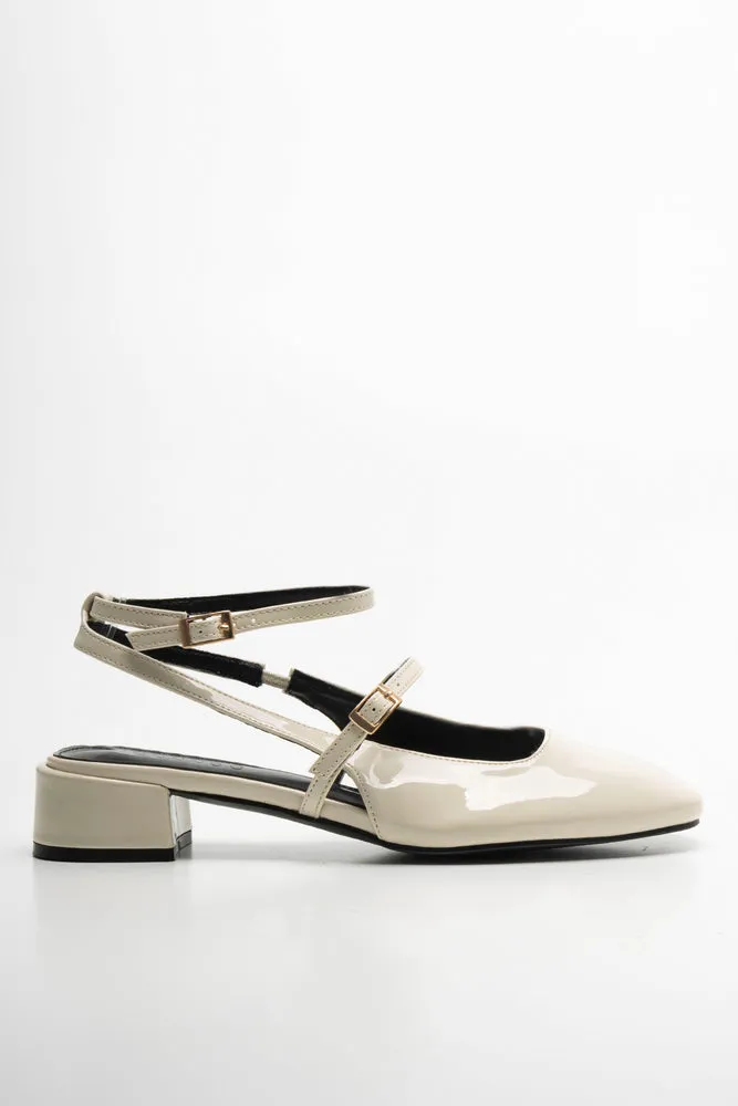 Ankle Strap Mini Block Heel Cream