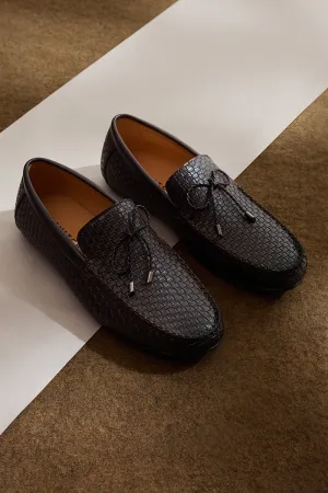 Brown Textured Loafers