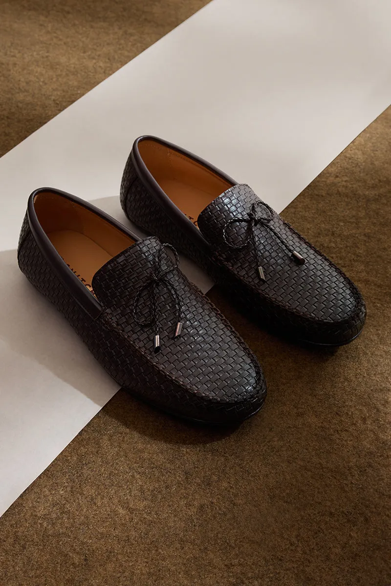 Brown Textured Loafers