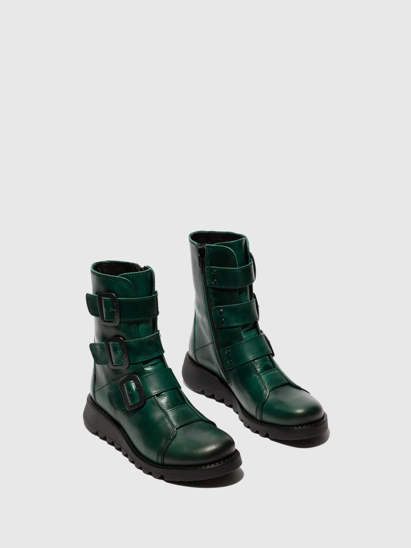 Buckle Ankle Boots SCOP110FLY SHAMROCK GREEN (BLACK SOLE)