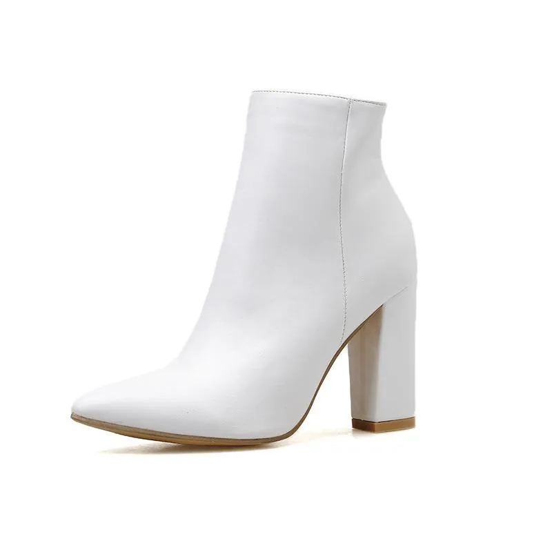 Chicvane Womens Zipper Closure Pointed Toe Chunky Heel Ankle Boots
