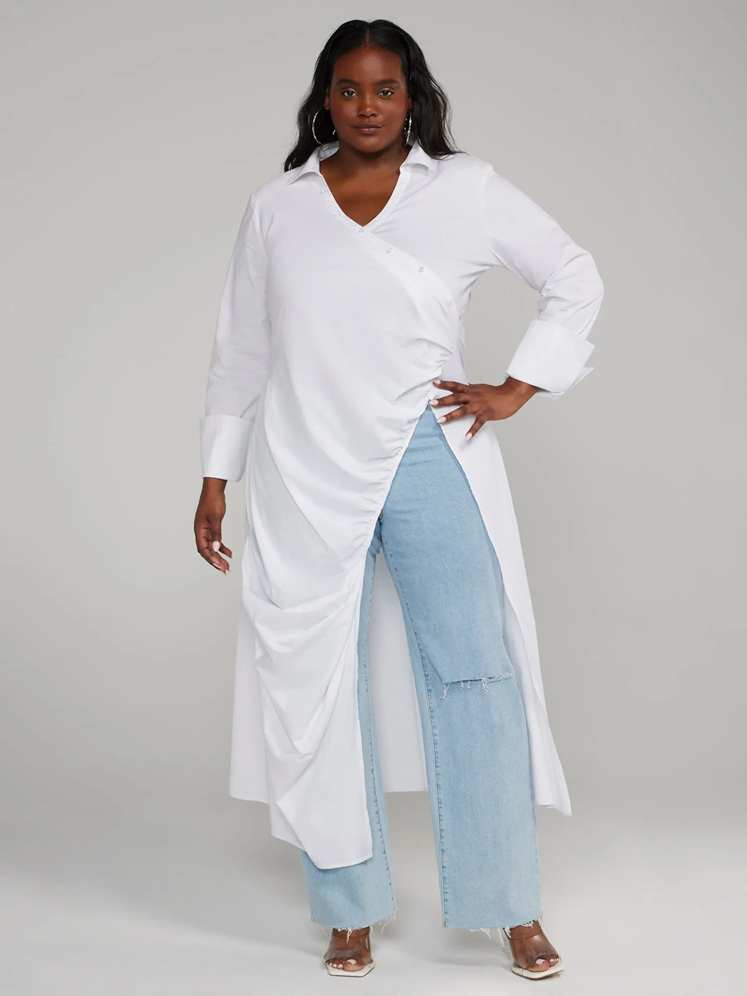 Fashion To Figure - Asymmetrical Button-Down Maxi Length Shirt