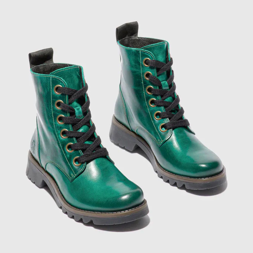 Fly London Ankle Boot Ragi SHAMROCK Soft Leather Military Style Lace Boot