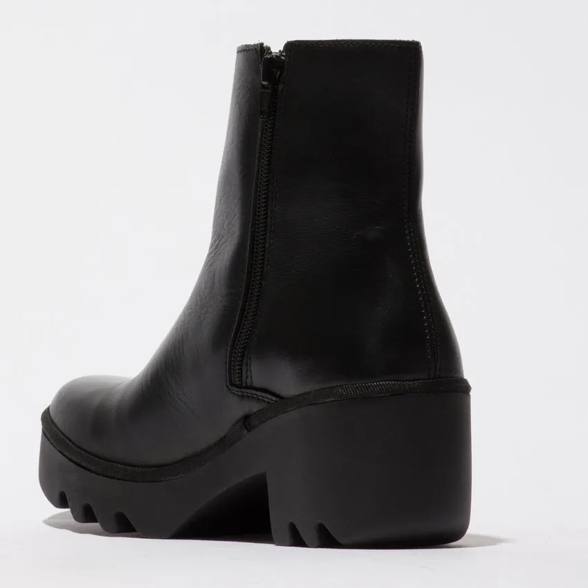 Fly London Toor  Chunky Sole Zip Ankle Boot  BLACK