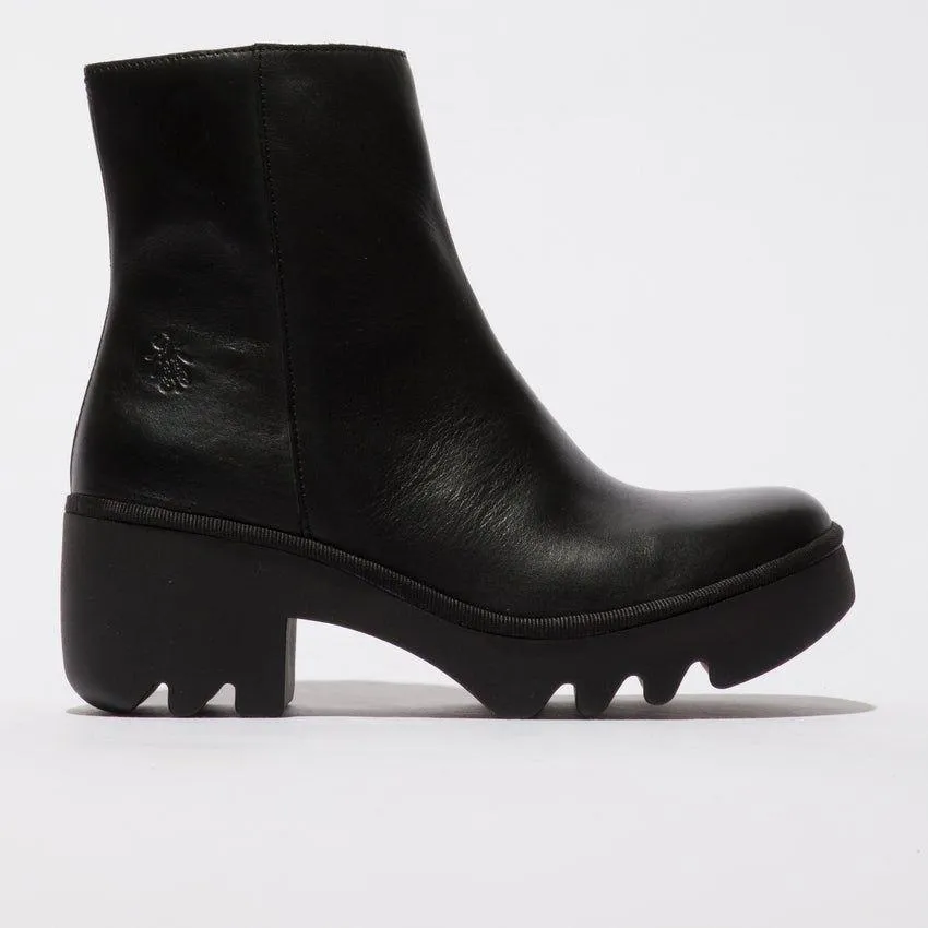 Fly London Toor  Chunky Sole Zip Ankle Boot  BLACK