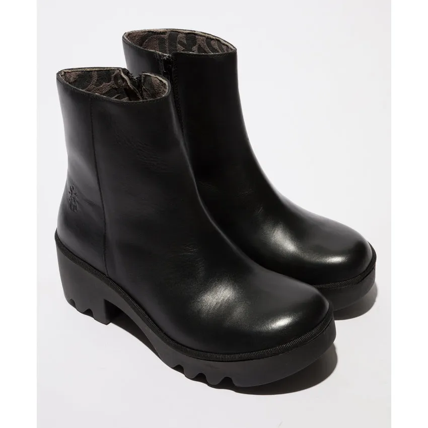 Fly London Toor  Chunky Sole Zip Ankle Boot  BLACK