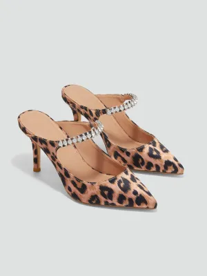 Giovanna Leopard Print Rhinestone Strap Heels