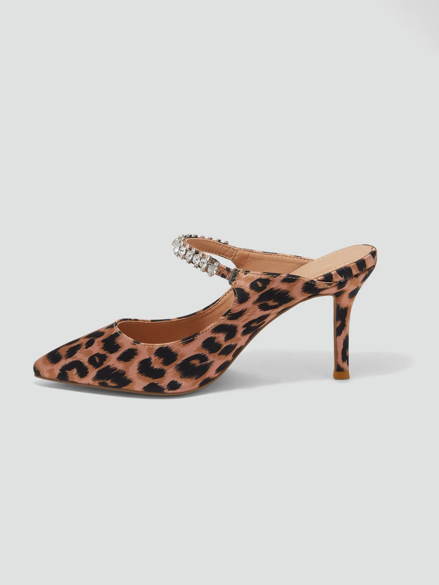 Giovanna Leopard Print Rhinestone Strap Heels
