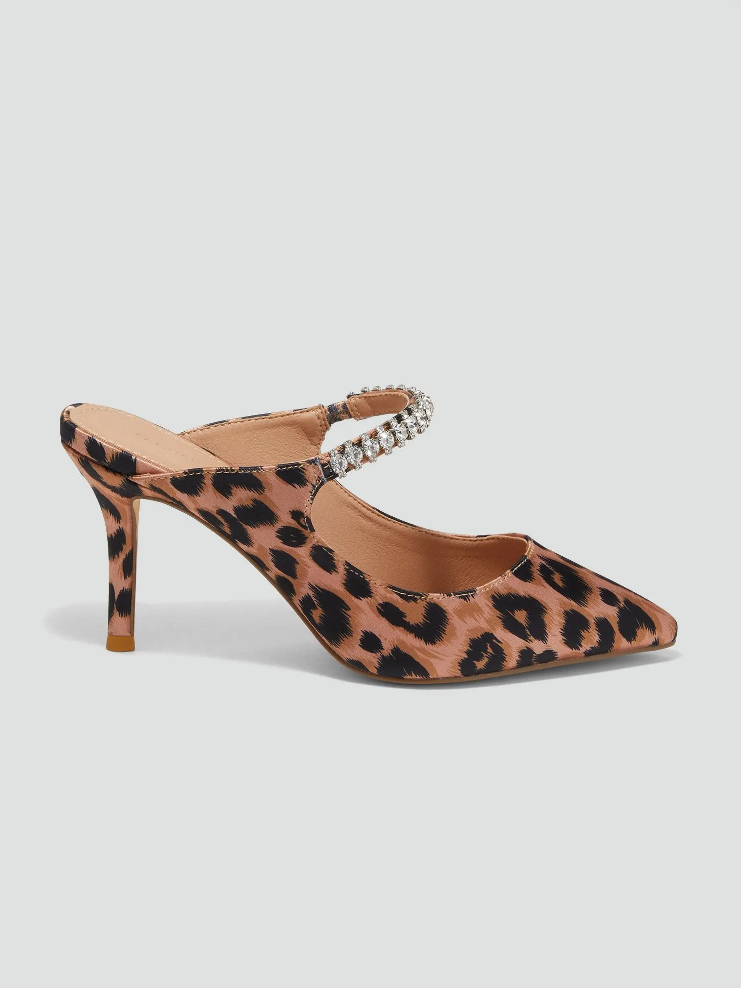 Giovanna Leopard Print Rhinestone Strap Heels