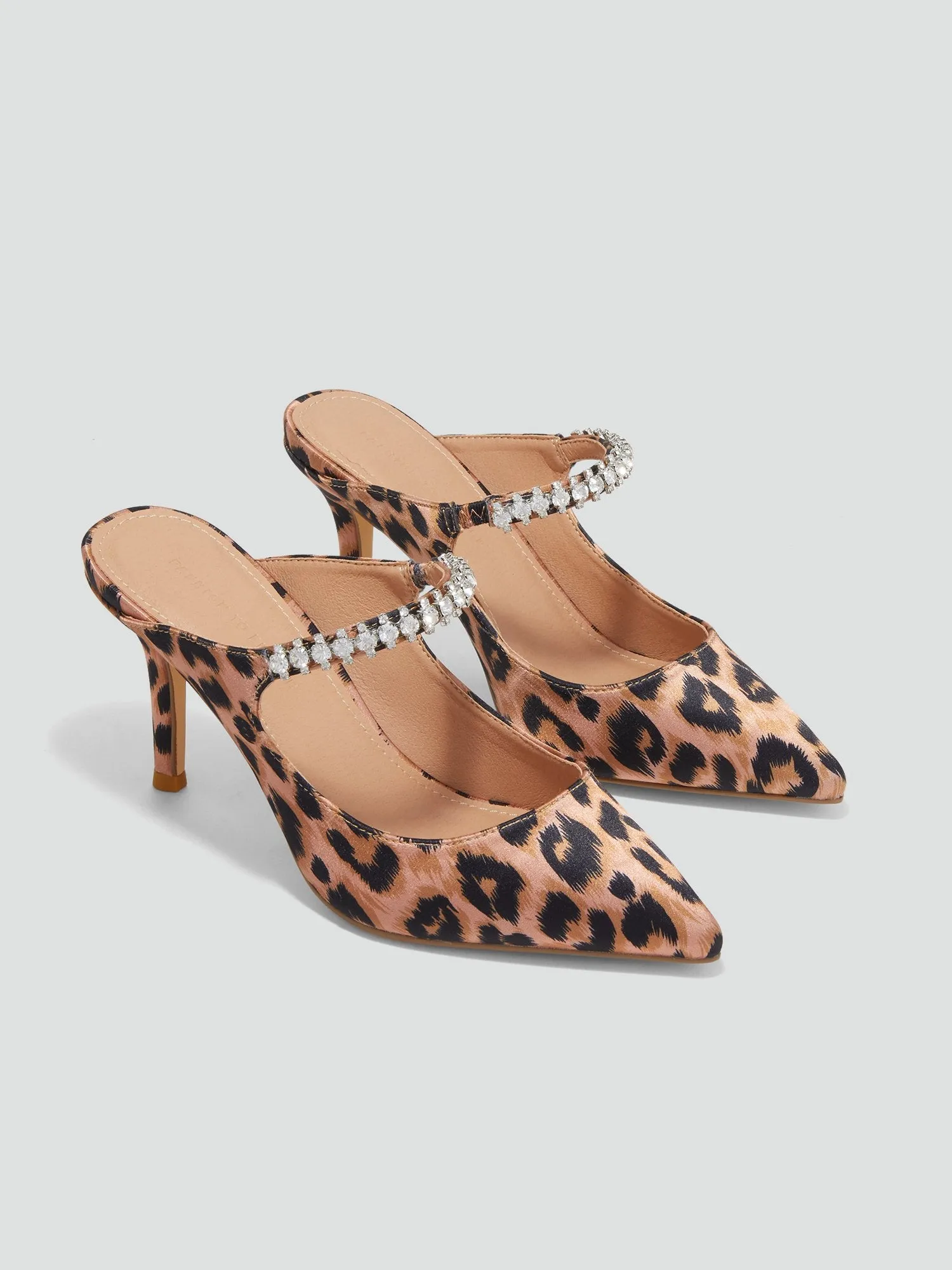 Giovanna Leopard Print Rhinestone Strap Heels