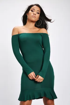 Green Bandeau Frill Dress