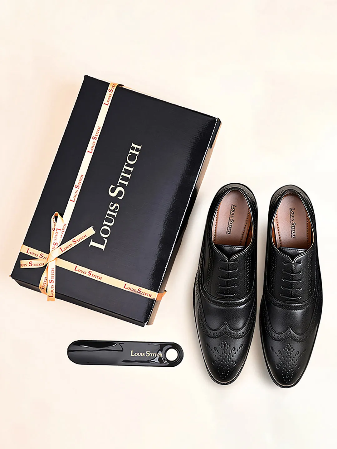 Jet Black Wingtip Brogue Style Comfortable Formal Lace Up Shoes