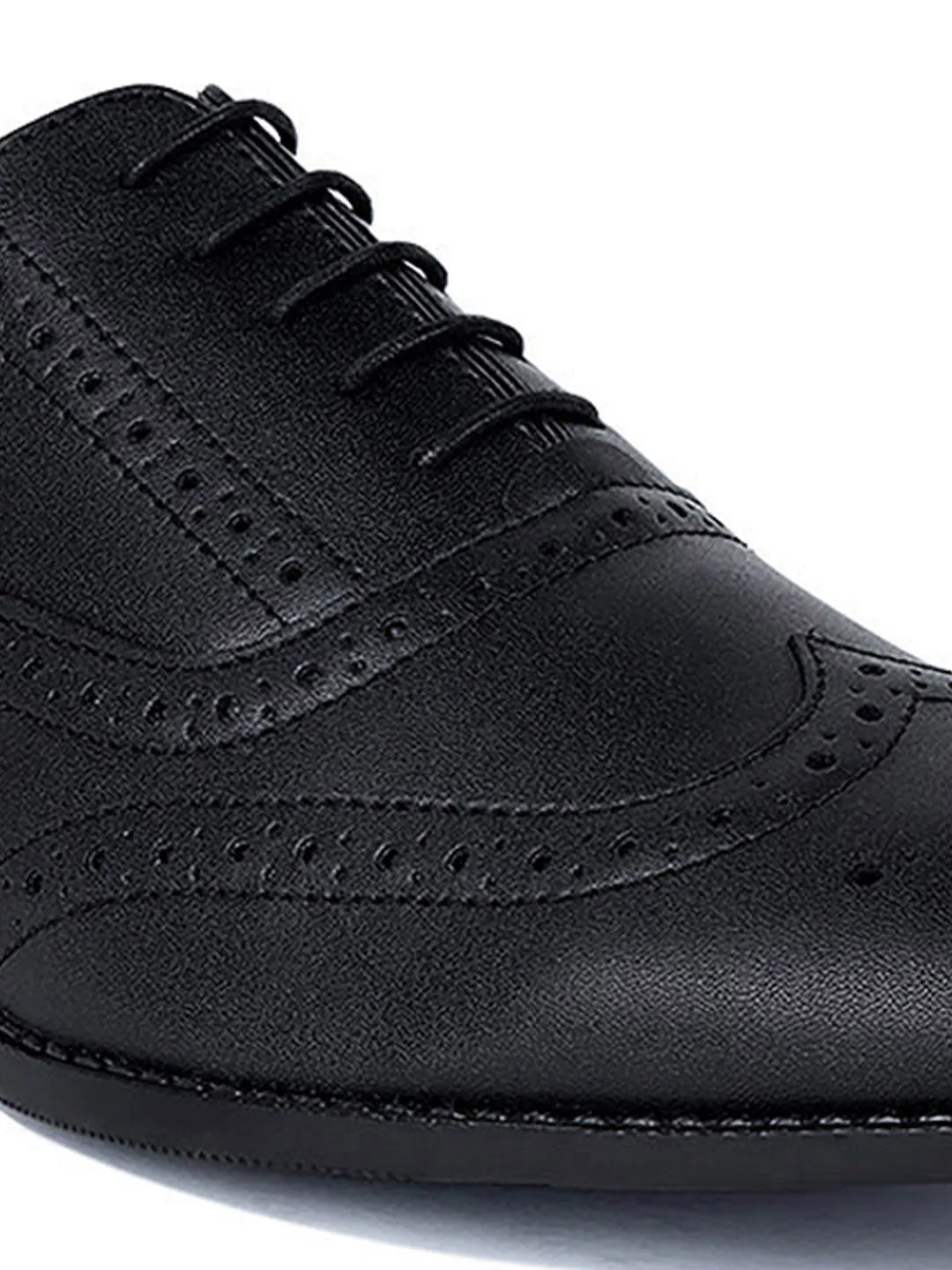 Jet Black Wingtip Brogue Style Comfortable Formal Lace Up Shoes
