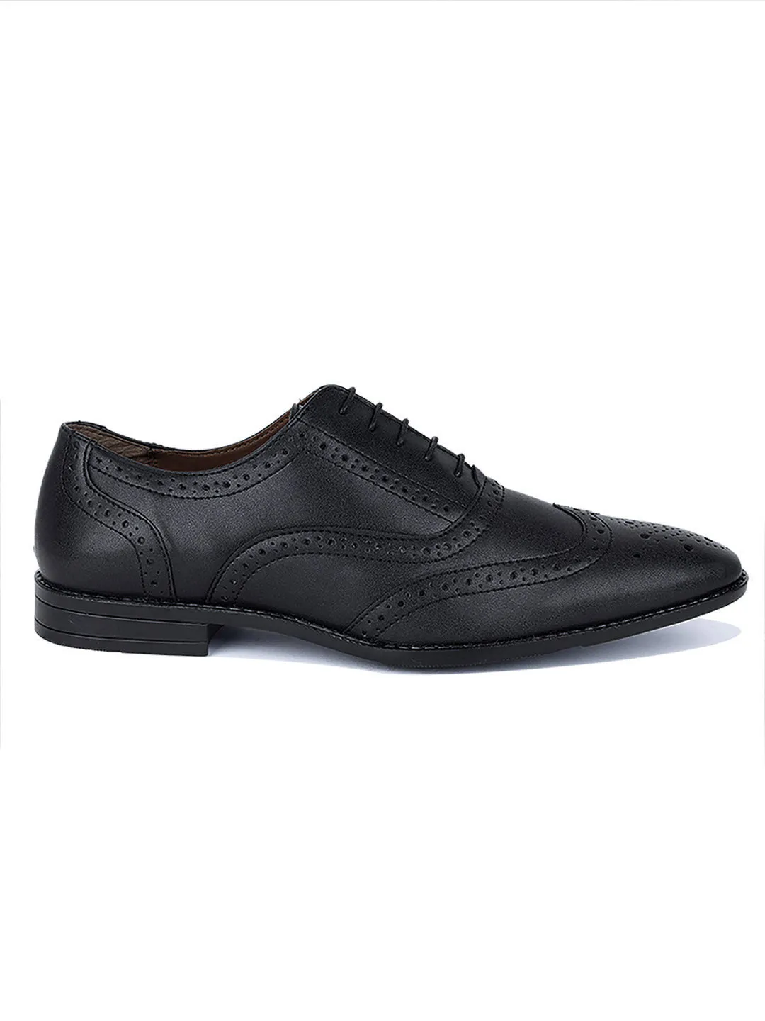 Jet Black Wingtip Brogue Style Comfortable Formal Lace Up Shoes