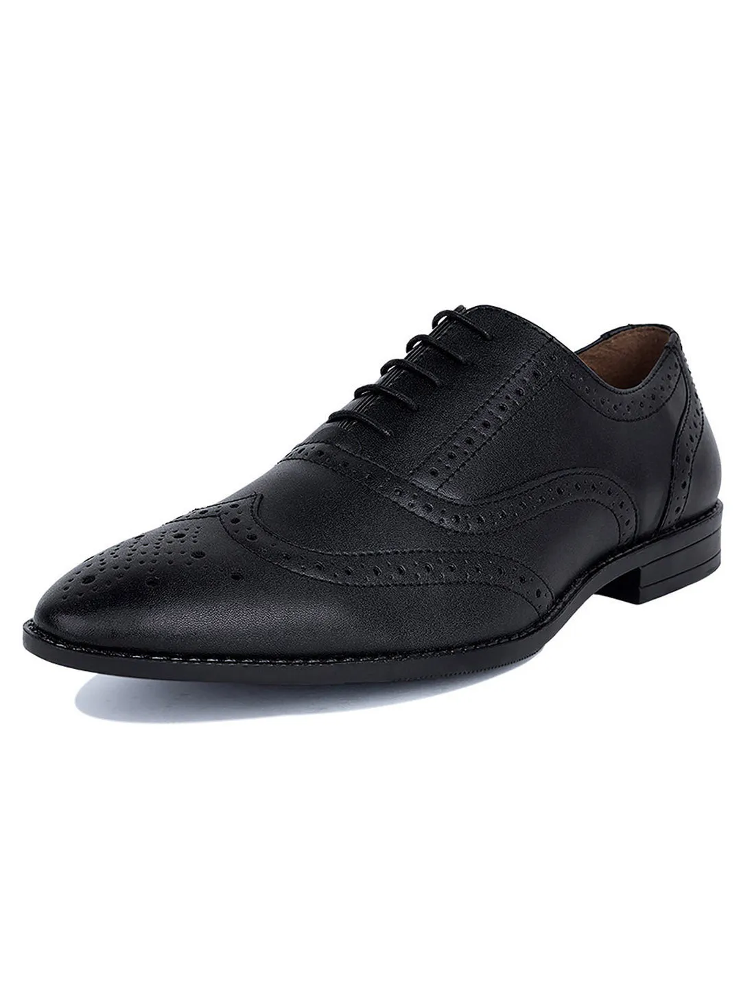 Jet Black Wingtip Brogue Style Comfortable Formal Lace Up Shoes