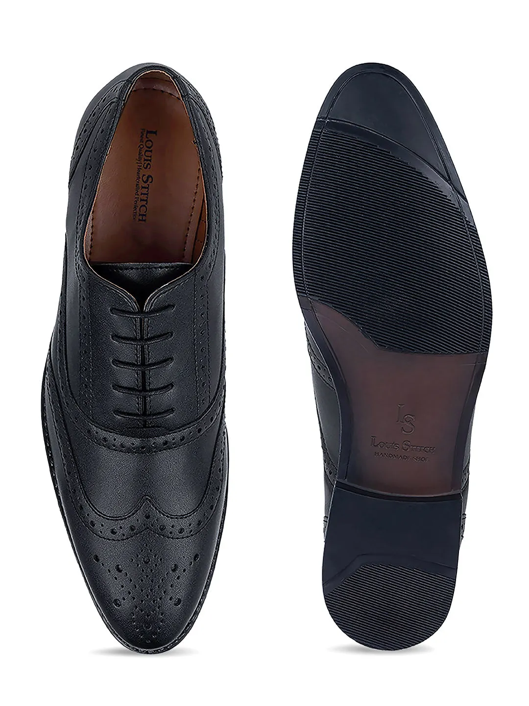 Jet Black Wingtip Brogue Style Comfortable Formal Lace Up Shoes