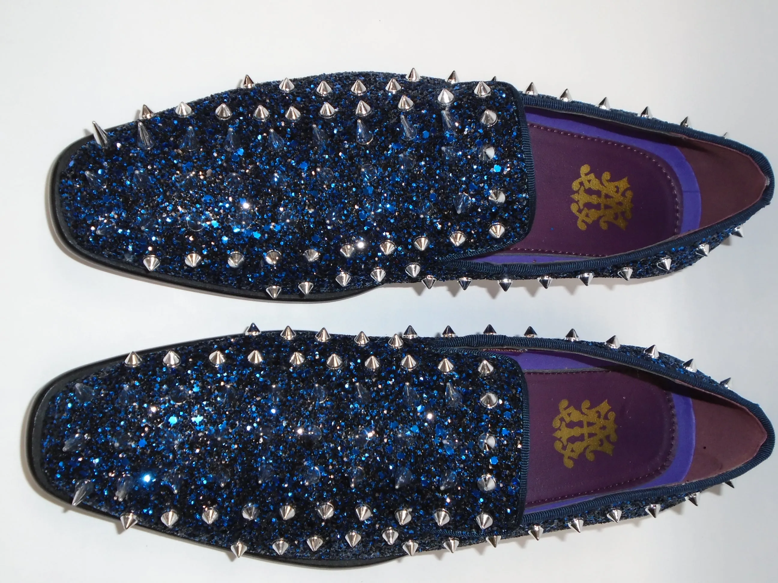 Mens Royal Blue Multi Glitter Ultra Spike Dress Loafers Shoes After Midnight 6788 S