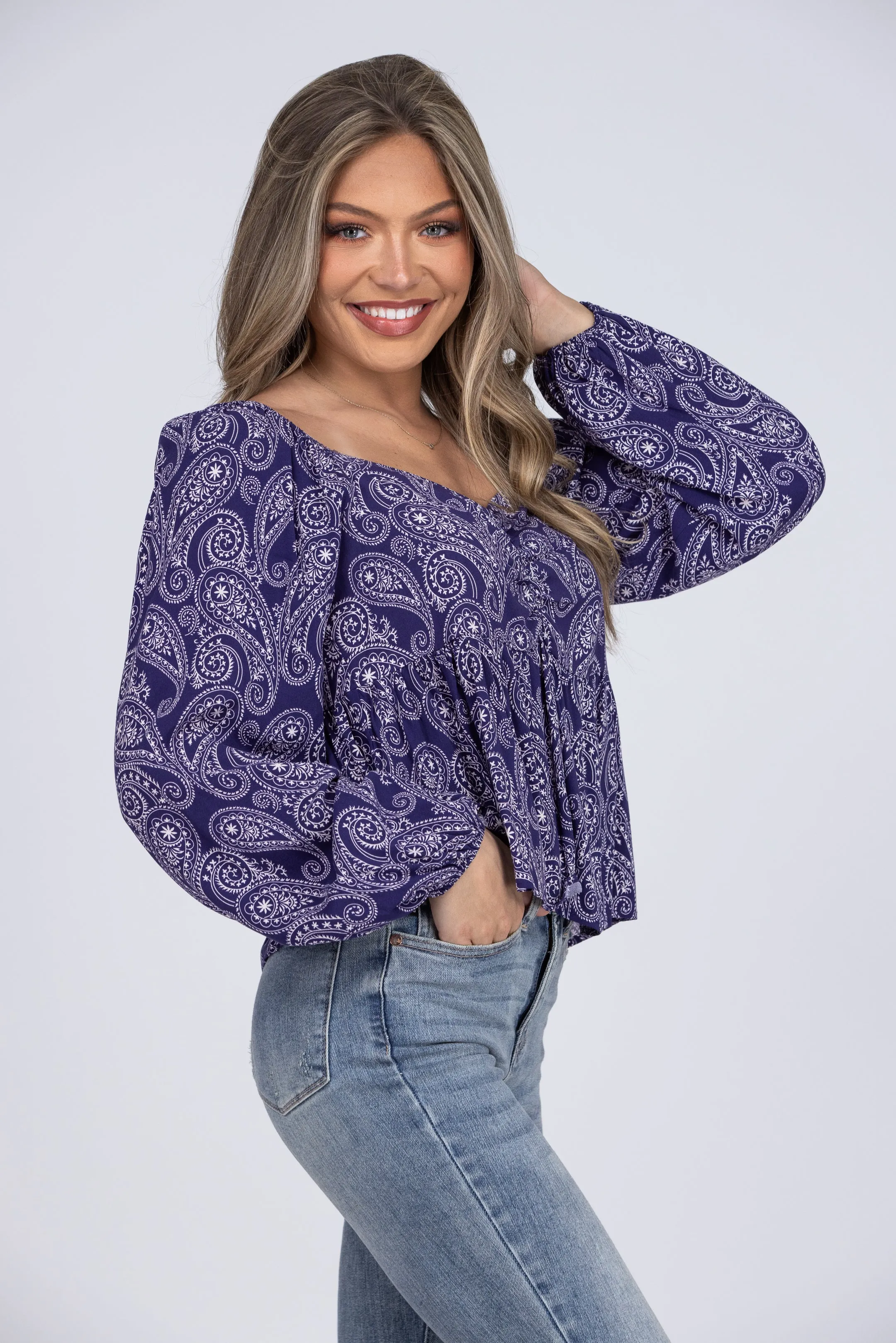 Pop of Paisley Crop Long Sleeve Top * Final Sale*