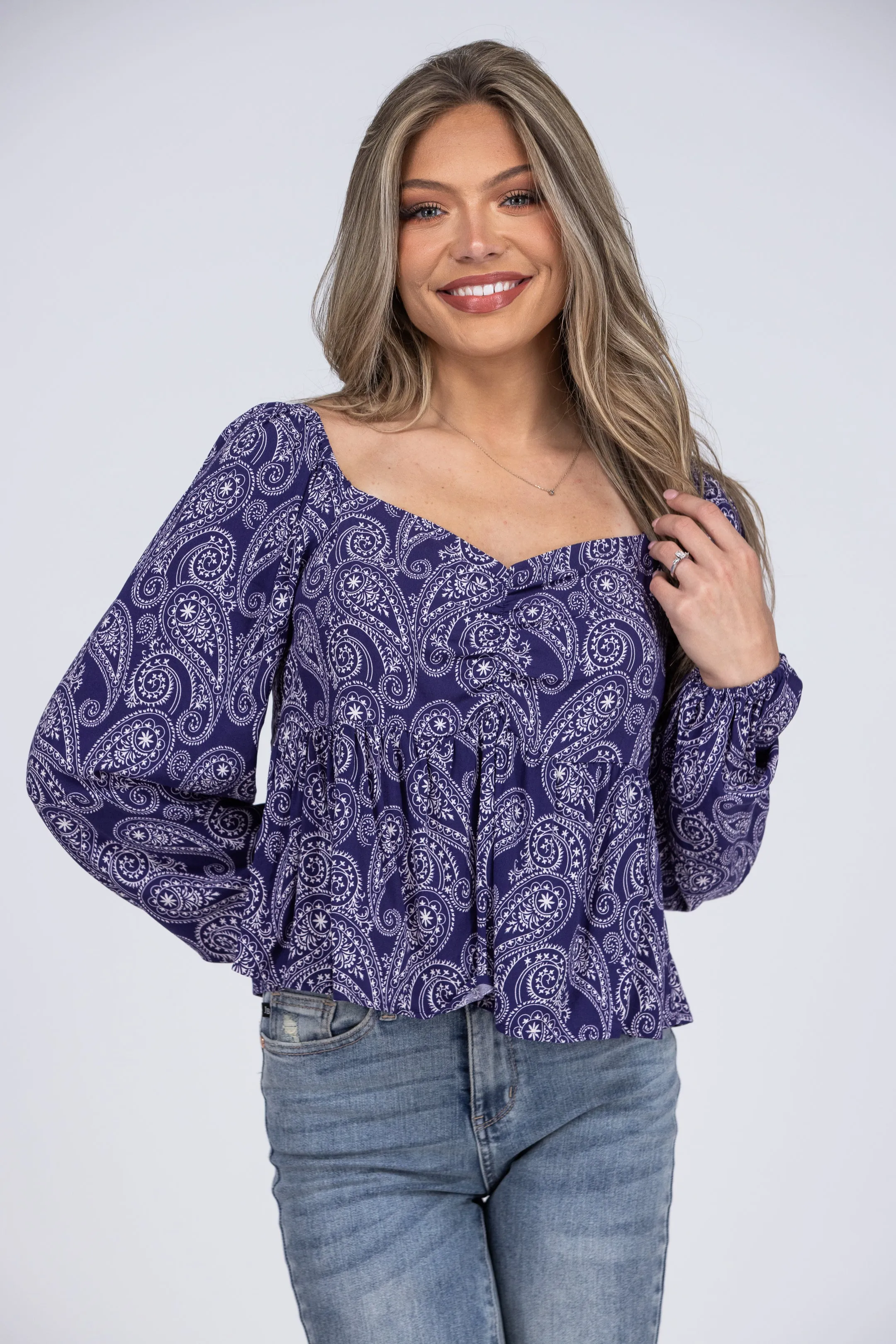 Pop of Paisley Crop Long Sleeve Top * Final Sale*