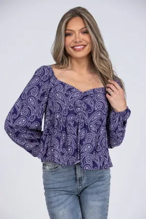 Pop of Paisley Crop Long Sleeve Top * Final Sale*
