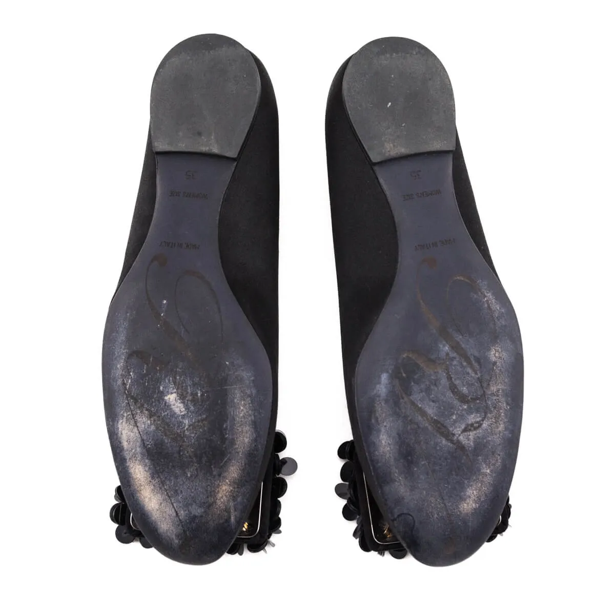 Roger Vivier Black Satin Embellished Ballet Flats Size US 5 | EU 35