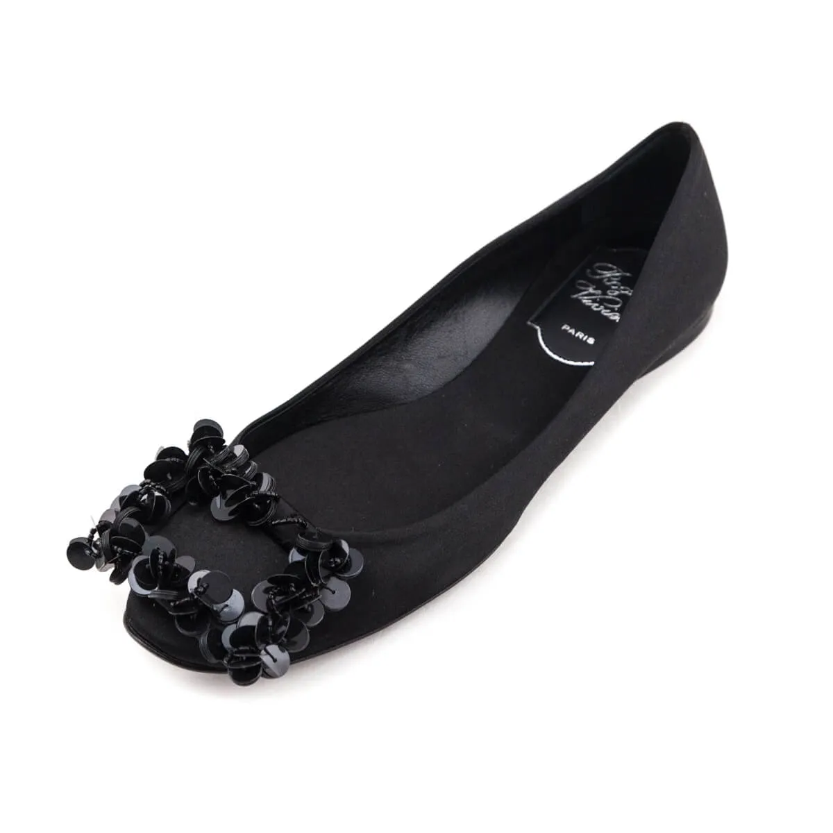 Roger Vivier Black Satin Embellished Ballet Flats Size US 5 | EU 35
