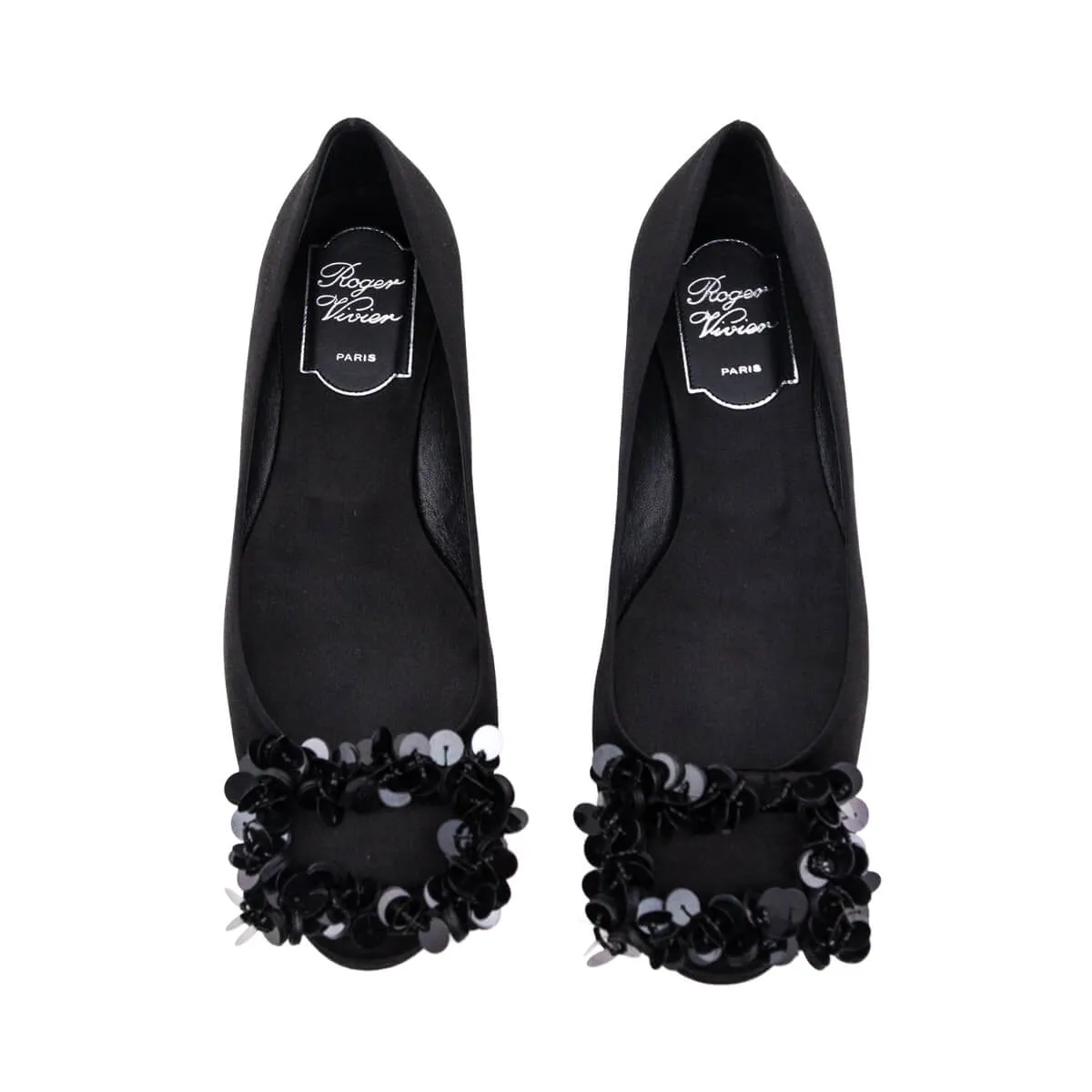 Roger Vivier Black Satin Embellished Ballet Flats Size US 5 | EU 35