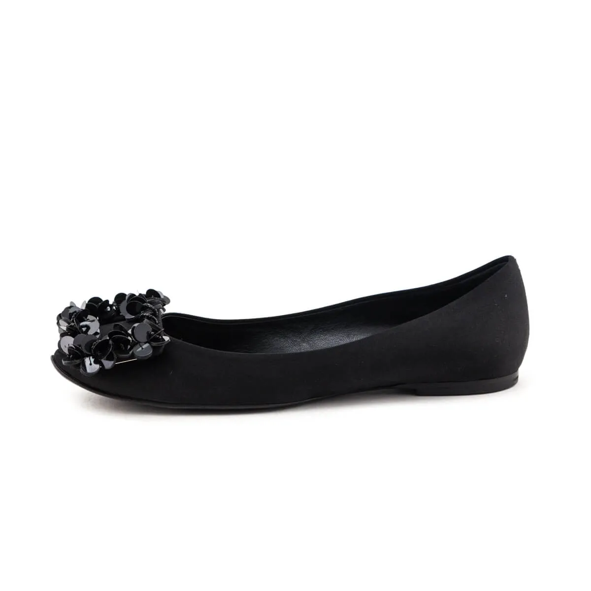Roger Vivier Black Satin Embellished Ballet Flats Size US 5 | EU 35