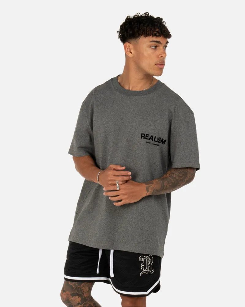 SSS REALISM BACK LOGO TEE DARK HEATHER