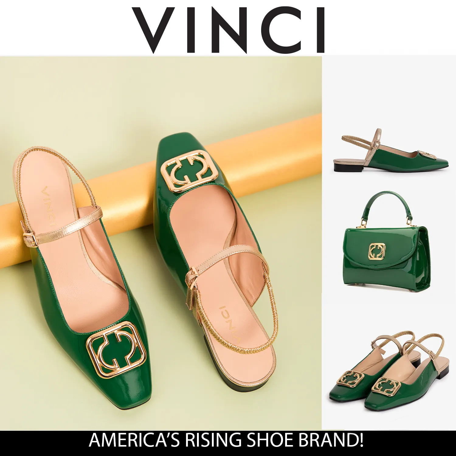 The Rosalinda Green Patent Leather Women Flat Slingback Shoe