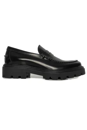 Tod's Men's Size 6 Mocassino Gomma Pesante Glossed Leather Loafers
